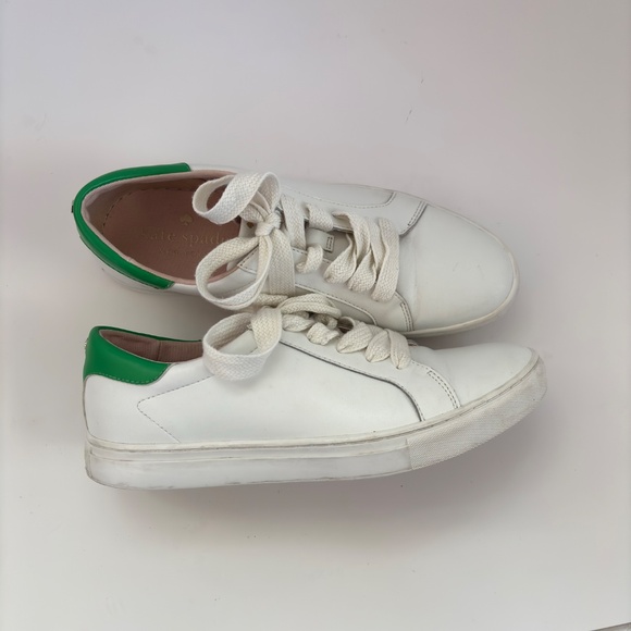 KATE SPADE Alanna Leather Sneakers White Green Women’s Size 10 - Picture 2 of 16
